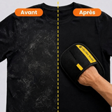 Avant / apres : t-shirt noir couvert de poils puis nettoye